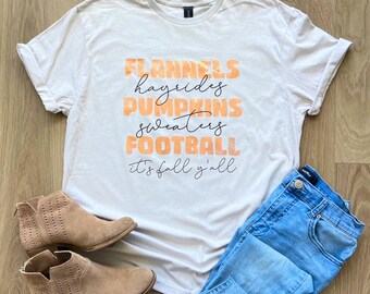 Fall Activity T-Shirt: Pumpkins, Sweaters, Football - Metallic Design
