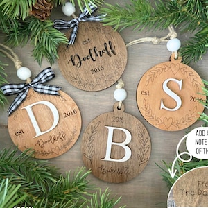 Last Name Monogramed Ornament, Anniversary Date Ornament, Family Established Ornament, Marriage Date Gift, Newlywed Christmas Ornament