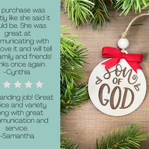 Highlights two of our reviews, and shows off our son of God ornament.