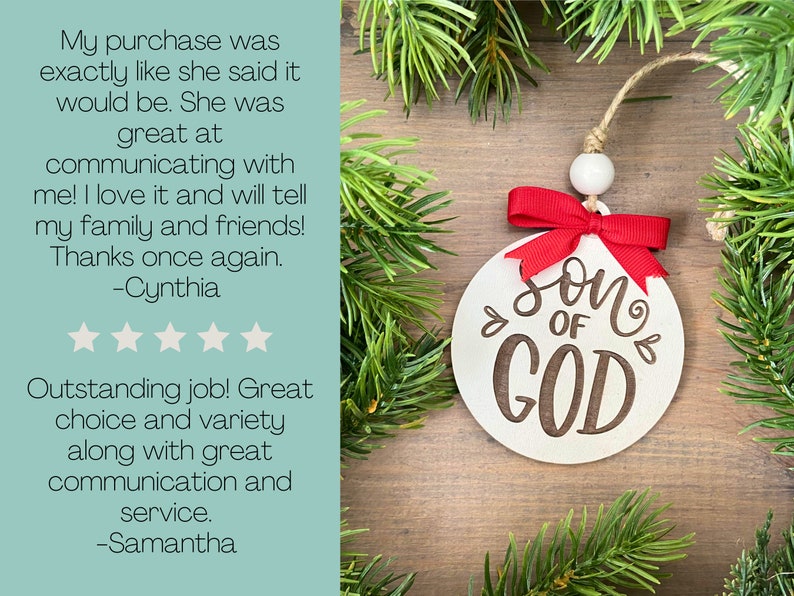 Highlights two of our reviews, and shows off our son of God ornament.