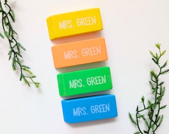 Personalized Eraser, Name Eraser, Neon School Supplies, Teacher Gift, Custom Erasers for Pencils, Back To School Gift