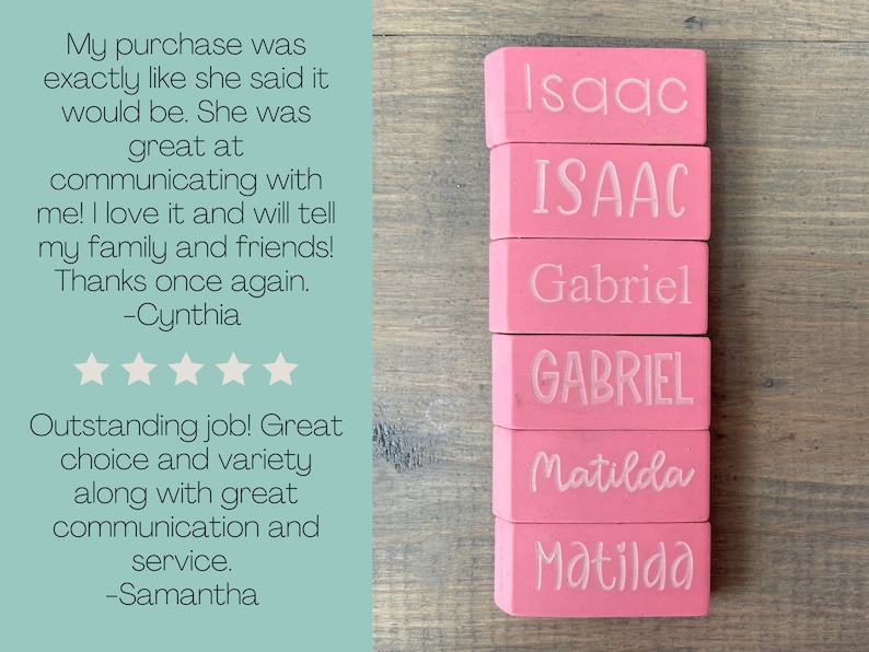 Personalized Pink Eraser, Name Eraser, Custom Back To School Supplies, Monogramed School Supplies, Personalized Writing Supplies image 9
