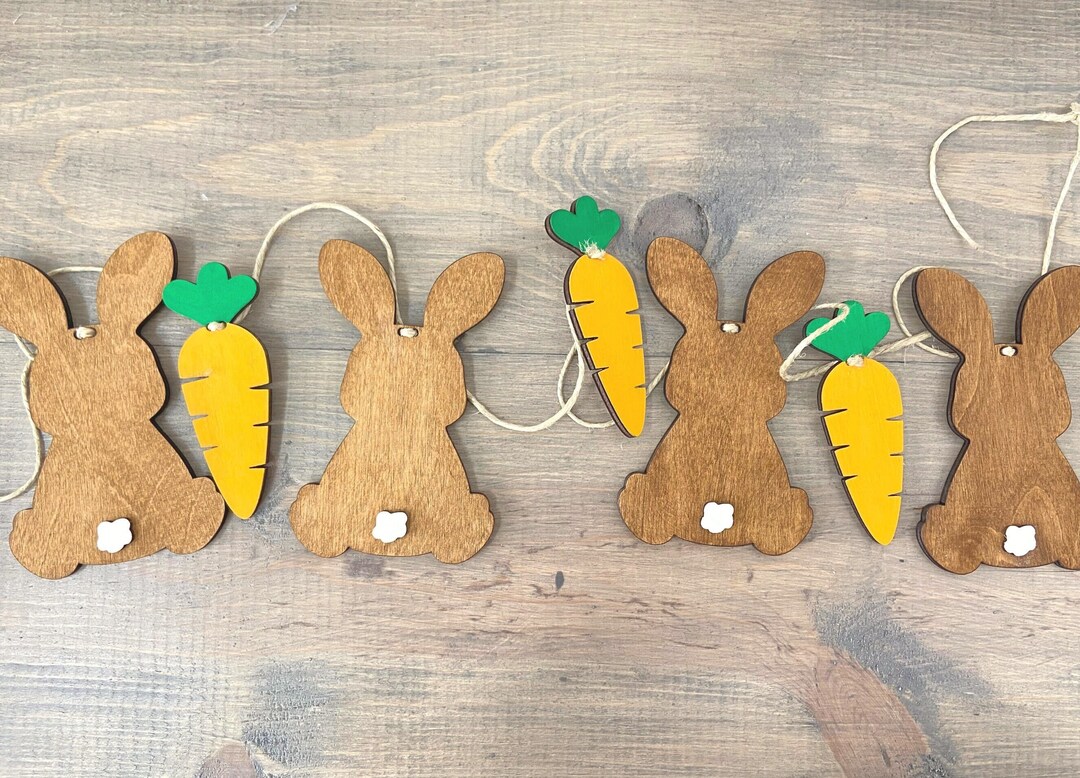 Bunny and Carrot Garland, Easter Mantel Decor, Farmhouse Bunny Banner ...