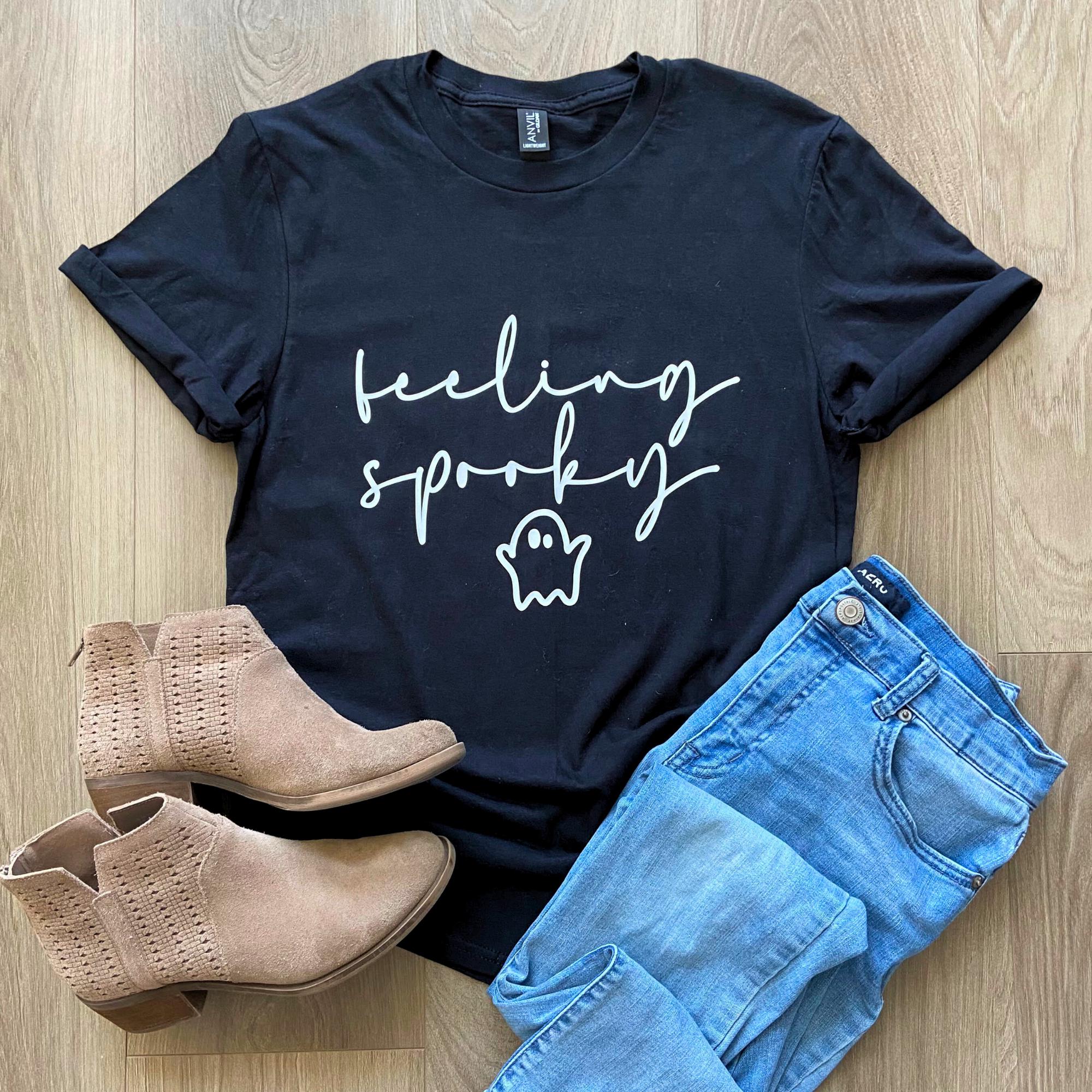 Feeling Spooky Ghost T-Shirt: Womens Halloween Tee, Minimalist Fall Top