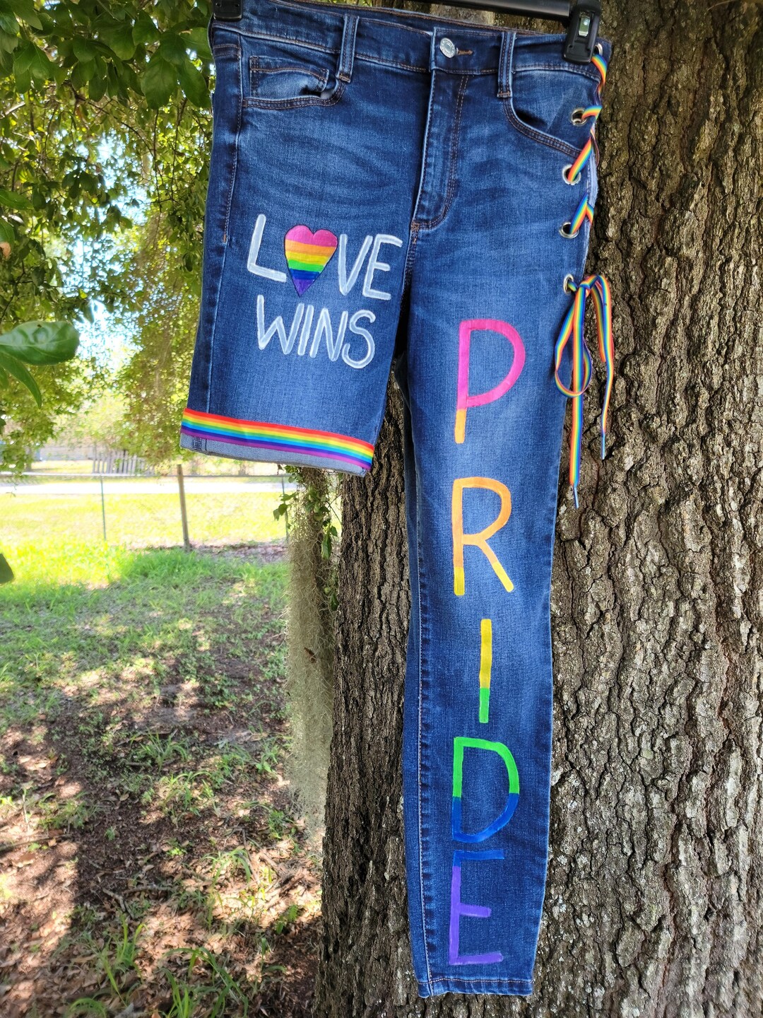Hand Painted Jeans/ Pride Pants/ Rainbow Pants/ Pride Parade Outfit