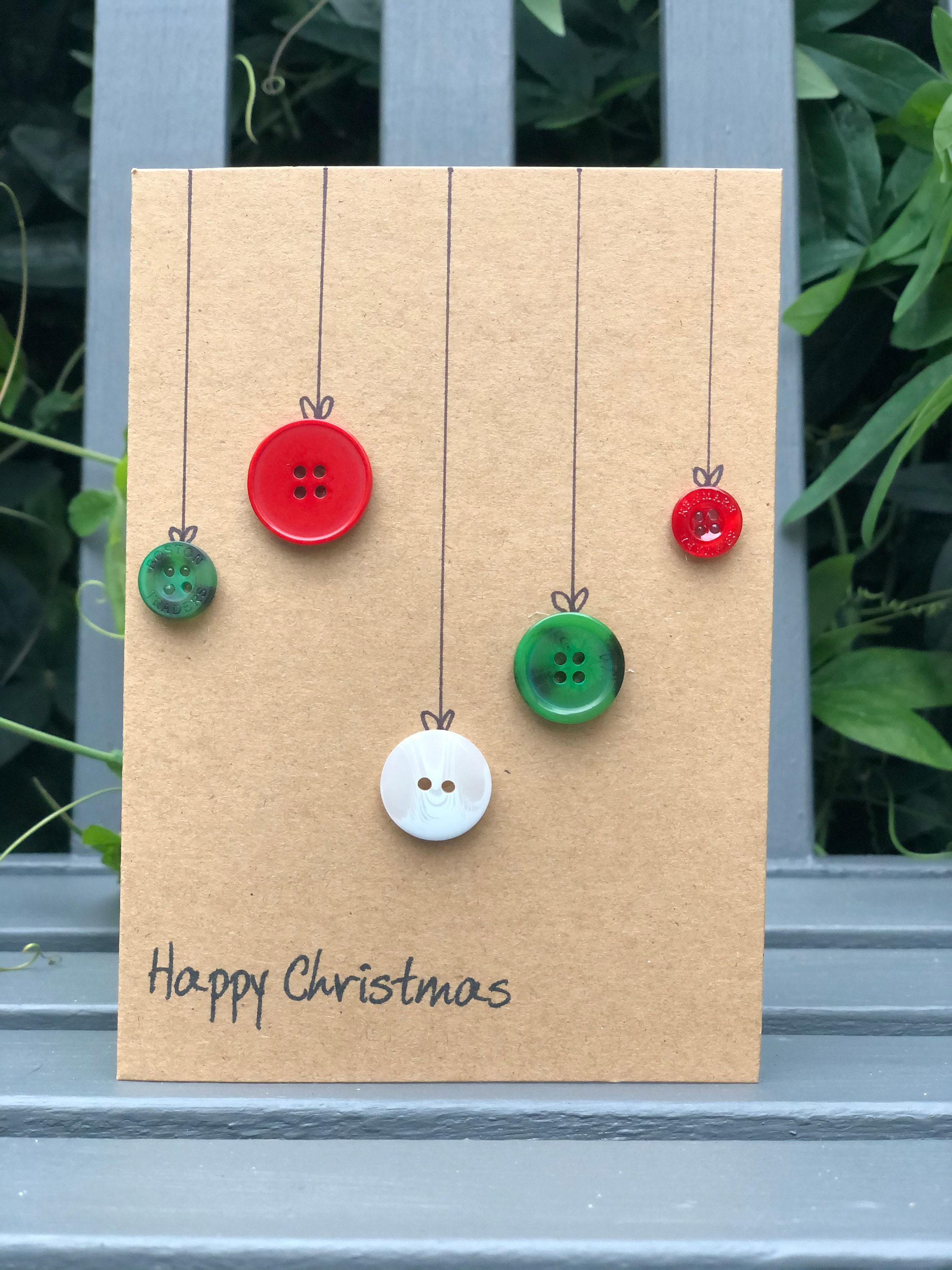 Set of 6 Button Christmas Cards Etsy