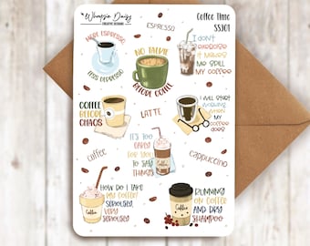 coffee sayings sticker sheet, funny coffee stickers, for planners and journals, die cut stickers for scrapbooking, cardmaking