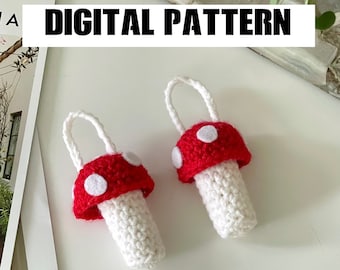 Gehaakt digitaal patroon paddenstoel sleutelhanger, ketting, lippenbalsemhouder, houder voor aansteker PDF direct download