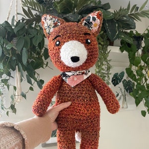 Crochet Fluffy Fox Autumn Floral Amigurumi Plushie Stuffed Animal Toy