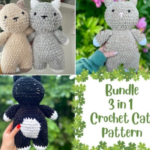 Crochet Cat Pattern Bundle 3 in 1 Amigurumi Tuxedo Cat Tabby Cat Classic Spotted Cat Pattern English PDF File Digital Download