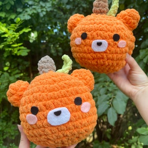 Crochet Pumpkin Bear Kawaii Amigurumi Plushie - PDF Digital Pattern