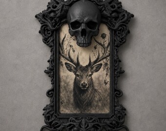 Gothic Photo Frame, Victorian Skull Wall Art, Dark Home Decor, Baroque Frame, Goth Gift, 3D Printed