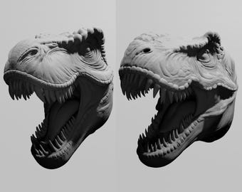 Tyrannosaurus Dinosaur STL Download, Tyrannosaurid Head STL 3D Print Files (Set of 2)