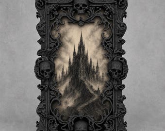 Gothic Skull Baroque Photo Frame, Victorian Wall Art, 3D Printed Decor