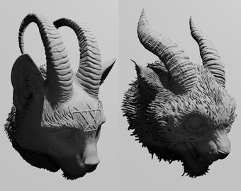 Demon Cat STL Download, Horned Devil STL 3D Print Files (Set of 2)