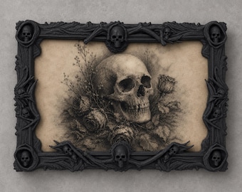 Victorian Skull Wall Art, Gothic Photo Frame, Dark Home Decor, Baroque Frame, Goth Gift, 3D Printed