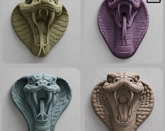 Creepy King Cobra Snake Head Ornament STL 3D Print Files (Set of 4)