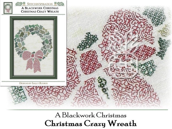 Christmas Crazy Wreath - Needlework. Blackwork. Download. Blackwork Fill Sampler.