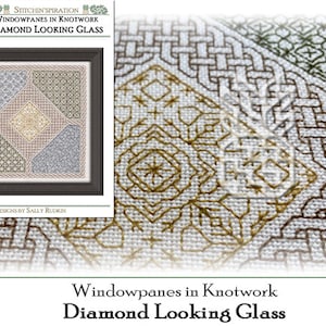Diamond Looking Glass - Needlework, Blackwork, Blackwork Fill Sampler, Download, Knotwork, Windowpanes in Knotwork,