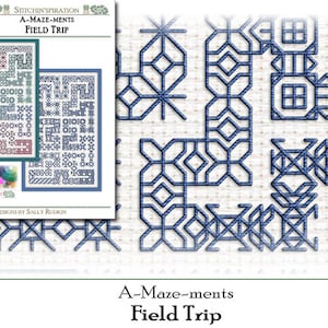 Field Trip - Needlework, A-Maze-ments, Blackwork, Blackwork Fill Sampler, Download, Mazes,