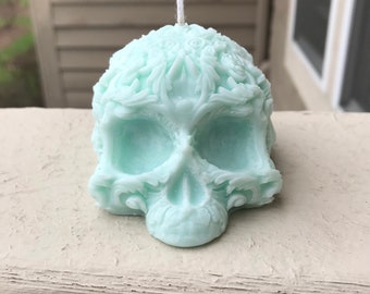 Floral Skull Candle