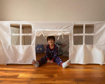 Tienda de juegos infantil tipo casita de mesa, fuerte Montessori para interiores, kit de tienda de juegos para pintar y armar.