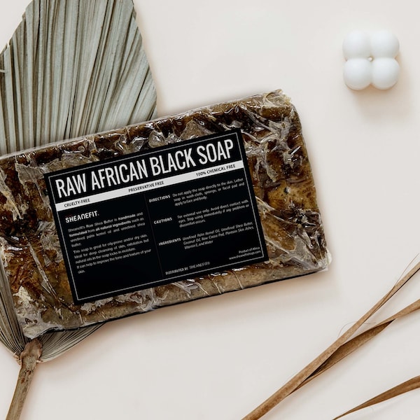 Sheanefit Raw African Black Soap Bar - For All Skin Types - Dark Spot, Acne Clarifying Face, Body, Hair Wash - 1 Lb