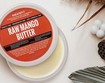 Sheanefit 100% Pure Raw Mango Butter - 8oz - Great to Use alone or Make Your DIY Body & Hair Treatment - Contains Essential Vitamins