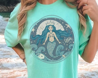 Mermaid Shirt Beach Shirts Ocean Tshirt Coastal Aesthetic Summer T-Shirt Retro Marine Life  Summer Graphic Tees Coastal Mermaidcore Tshirts