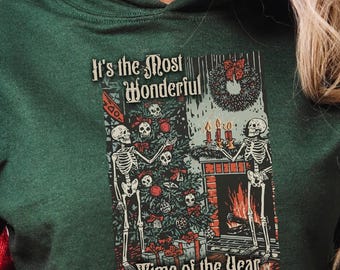 Funny Skeletons Christmas Hoodie Sweatshirt Gothic Dark Christmas Shirt Vintage Christmas Sarcastic Wonderful Time Xmas Shirt Goth Clothing