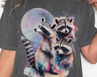 Retro Three Raccoons Graphic T-Shirt Vintage Style Comfort Colors Raccoon Graphic T Shirt Nineties 90s Shirts Funny Raccoon Lover Shirt Gift