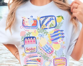 Sardines Shirt Sardine Shirts Tinned Fish Tshirt Coastal Aesthetic Summer T-Shirt Retro Seafood Graphic Tee Coastal Grandma Core Mermaidcore