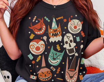 Creepy Halloween Tshirt Spooky Season Tee Halloween Shirts Halloween Shirt Retro T-shirt Comfort Colors Tee Halloween Doodles Fall Tshirts