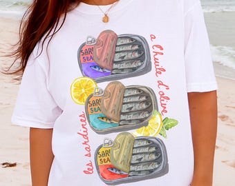 Sardines Shirt Sardine Shirts Tinned Fish Tshirt Coastal Aesthetic Summer T-Shirt Retro Seafood Graphic Tee Coastal Grandma Core Mermaidcore