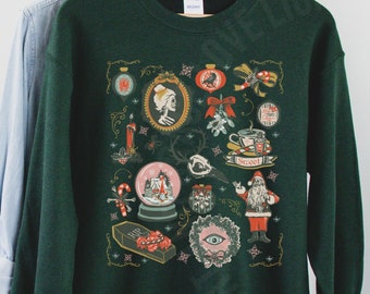 Gothic Christmas Sweatshirt Creepy Christmas Vintage Style Crewneck Victorian Goth Holiday Sweater Cute Halloween Scary Christmas Shirts