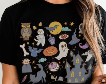 Halloween Doodles Pastel Goth Halloween Shirt Fall Apparel Creepy Cute Witchy Clothing Witchy Clothes Fall T-Shirt Spooky Season Halloween