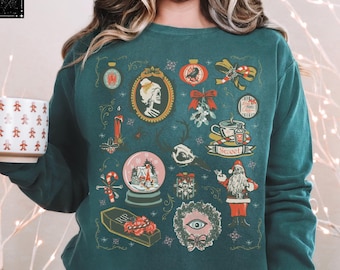 Gothic Christmas Comfort Colors Sweatshirt Creepy Christmas Vintage Crewneck Victorian Goth Holiday Sweater Halloween Scary Christmas Shirts