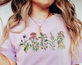Witchy Shirts Floral Shirt Green Witch TShirt Witchy Herbs T-Shirt Witch Shirt Herbal Graphic Tee Witchy Plant Shirt Flower Shirts Plant Tee