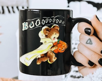 Vintage Style Halloween Mug Spooky Bear Halloween Coffee Mug Halloween Coffee Cups Ghost Bear Ceramic Mug Retro Halloween Mugs Coffee Mugs