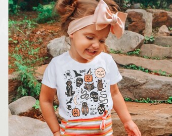 Toddler Halloween Tshirt Vintage Kids Tshirts Fall T-Shirt Youth Fall Apparel Witchy Clothing Witchy Kids Toddlers Short Sleeved Shirt