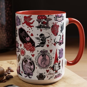 Gothic Valentine Mug Creepy Valentine's Day Coffee Mugs Vintage Style Goth Home Decor Anti Valentine Drinkware Witchy Galentines Day Gift Red