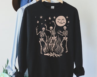 Halloween Sweatshirt Witchy Shirt Halloween Crewneck Pastel Goth Tshirt Gothic Shirt Witches Mystical Aesthetic Clothing Dancing Skeletons