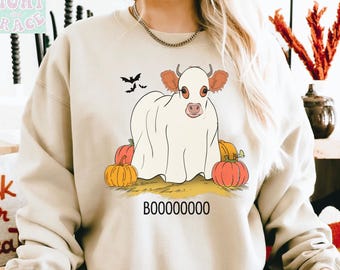Spooky Cow Shirt Fall Cow Shirt Halloween Cow Sweatshirt Halloween Highland Cow Sweatshirts Ghost Cow Shirts Funny Cow Tees Halloween Tshirt