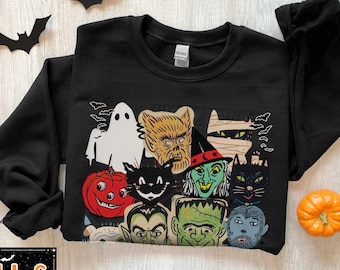 Vintage Halloween Shirt Retro Monsters Halloween Sweatshirt Horror Halloween Top Spooky Season Halloween Sweater Halloween Costume Shirts