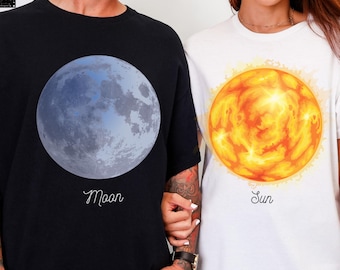 Camisetas de dúo de disfraces de sol y luna, camisetas de Halloween, disfraces de pareja para Halloween, disfraces de pareja, camisetas para él y para ella, regalo de Halloween para marido y mujer.