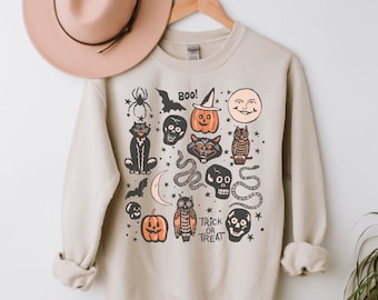 Halloween Sweatshirt Vintage, Halloween Crewneck, Vintage Halloween Crewneck, Fall Apparel, Witchy Clothing, Witchy Clothes, Fall Crewnecks