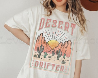 Desert Tshirt Boho Graphic Tee Hippy Shirt Vintage Style Shirts for Women Summer T-Shirt Road Trip Trendy Western Aesthetic Oversized Shirts