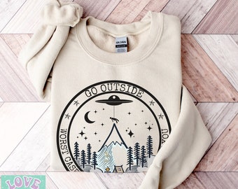 Worst Case Scenario Aliens Sweatshirt Camping Shirt Trendy Alien Mountain Sweatshirts Hiking Gifts Nature Shirts Adventure Outdoor Gift