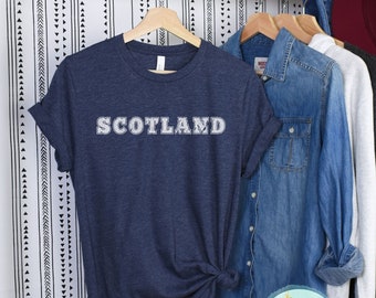 Scotland T Shirt, Scotland Shirts, Travel T-Shirt, Scotland Pullover Top, Graphic Tee Varsity Letter Vacation Shirts Scottish Gifts Souvenir