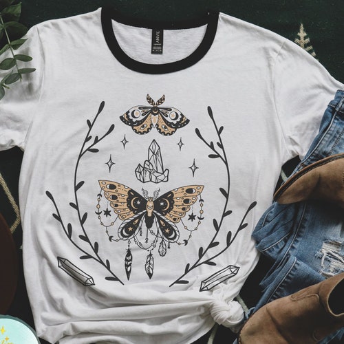 Mystical Butterfly Crystals T-shirt Boho Ringer Tee Cute - Etsy